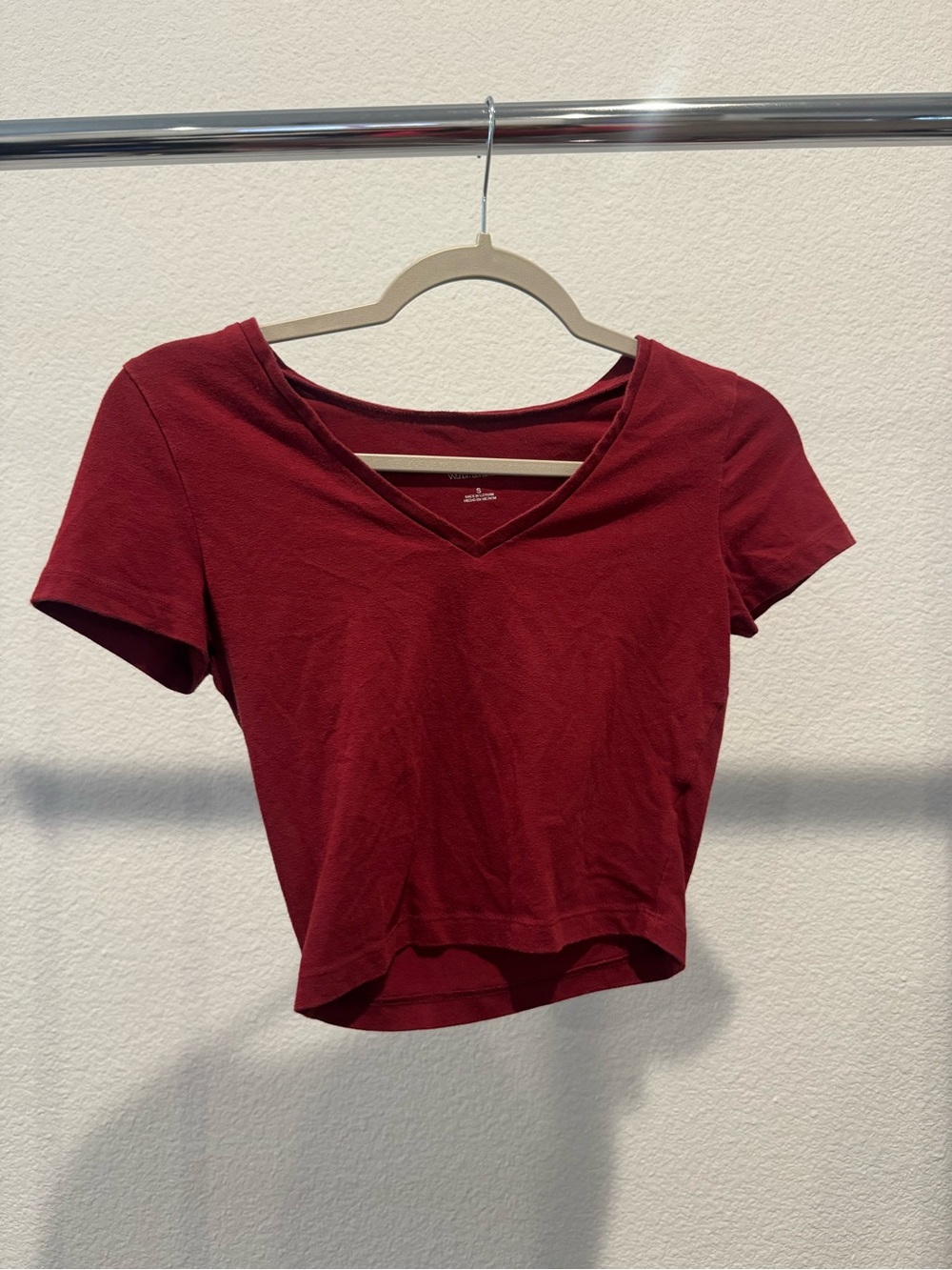 wild fable V-Neck Short Sleeve Crop Top - Burgundy